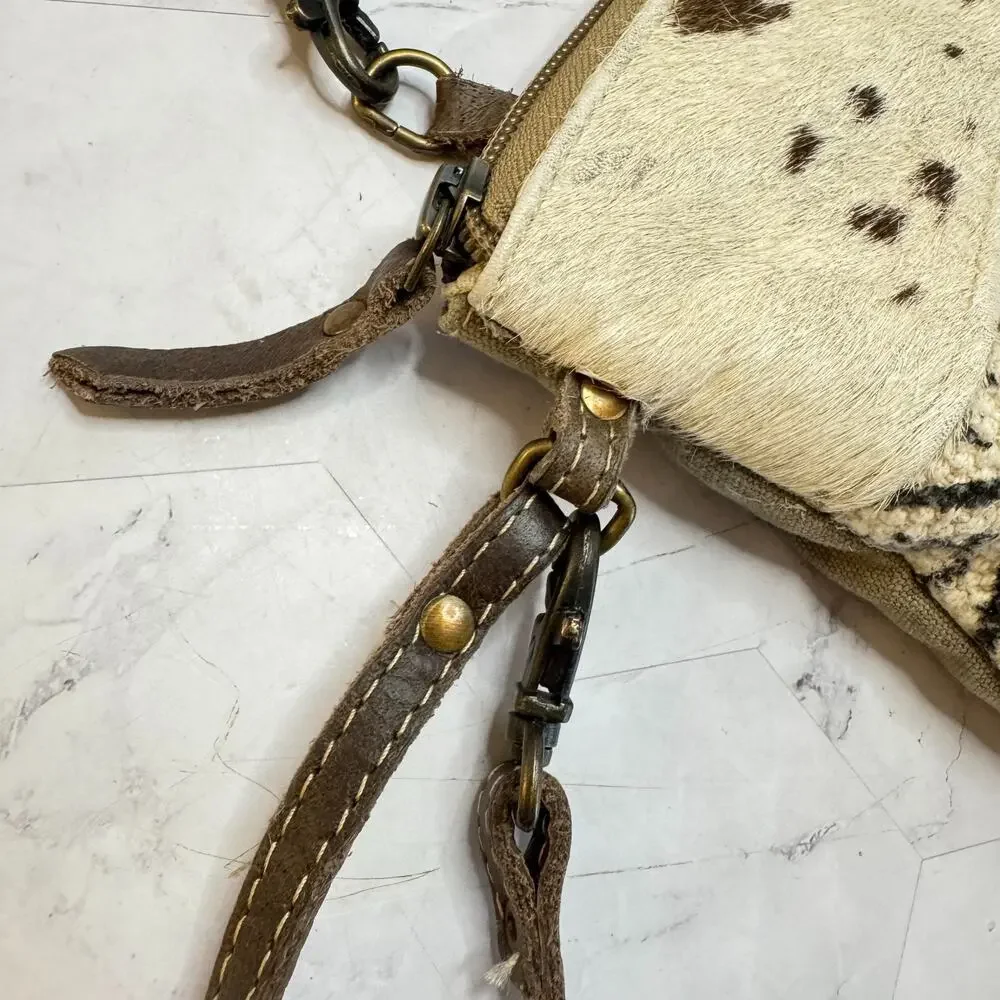 Myra Cowhide Aztec Crossbody Bag Canvas Leather Accent Western Boho Cowgirl EUC